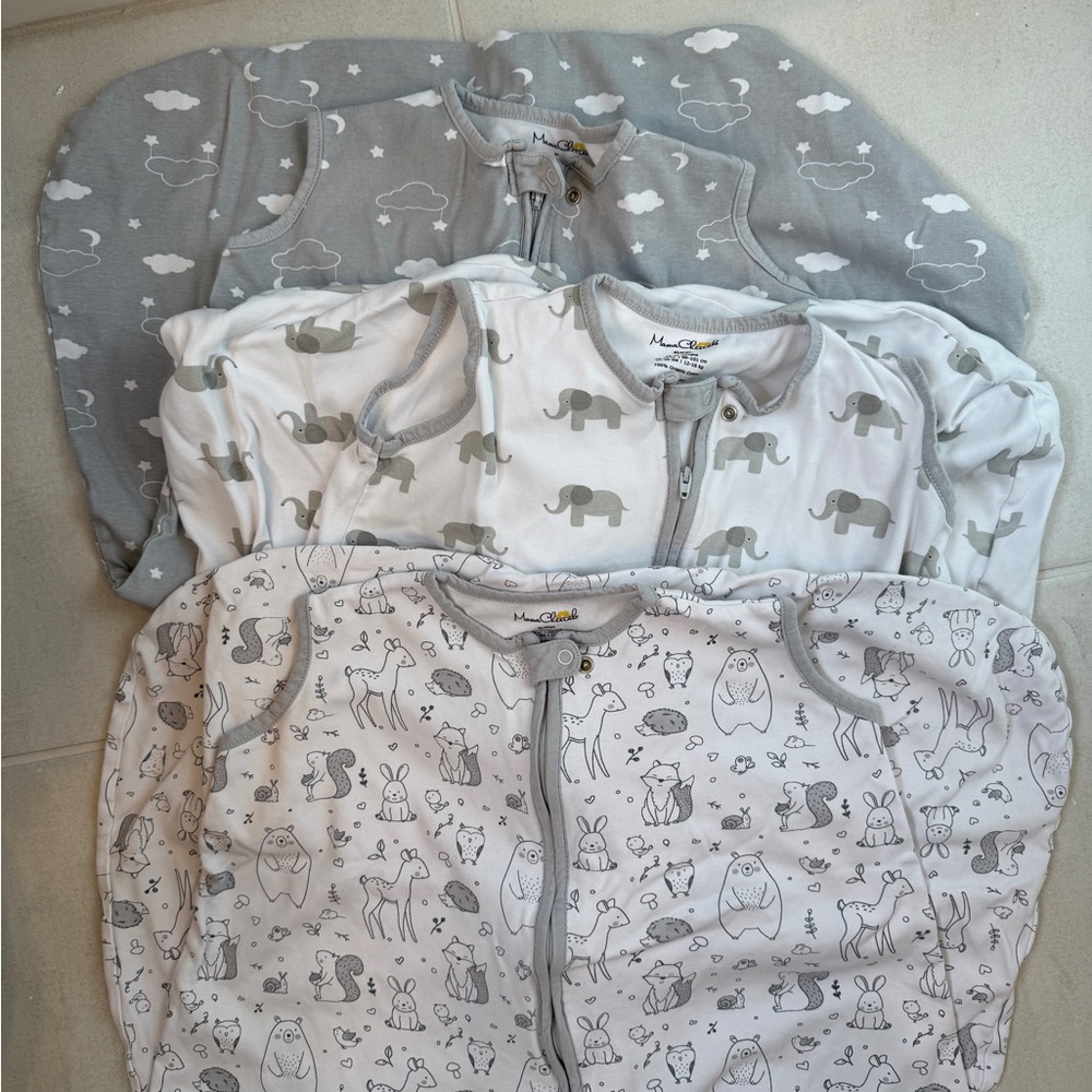 Adorable Animal Print Sleep Sacks - Gray and White - 3 pack